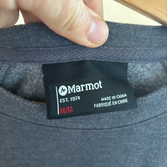 Marmot Blue Gray Cotton Blend Graphic Crewneck Pullover Sweater Mens M *NOTE - Picture 4 of 10
